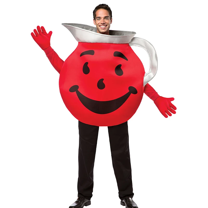 

2025 New Arrival Adult Red Drink Halloween Fancy Dress Up Men Kool Aid Guy Costume