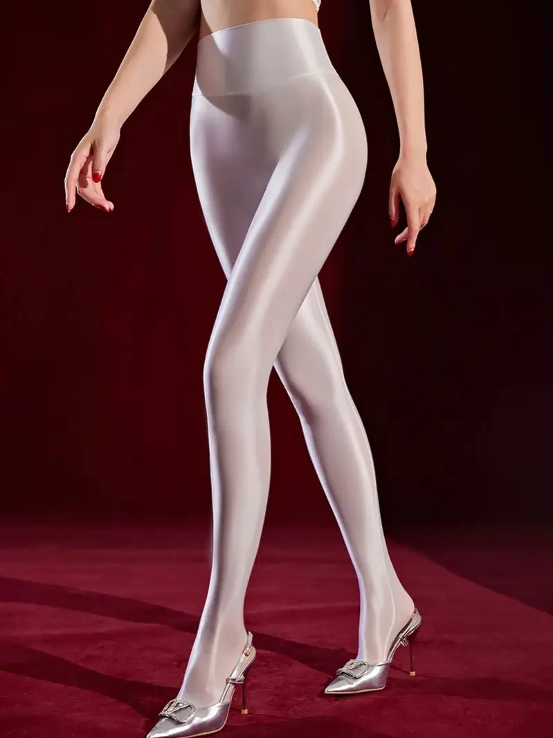 Glanzende Glanzende Nylon Broek Panty Sluiten Open Kruis Leggings Crotchless Panty Sexy Collant Strumpfhose Fitness Legging Broek