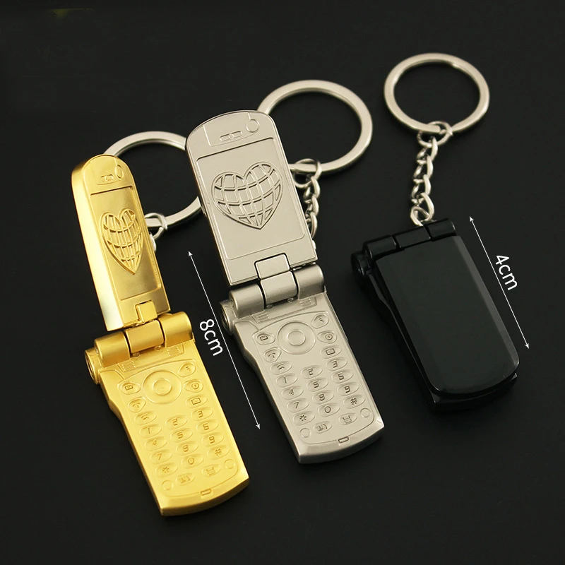 Y2K Phone Model Keychains Mini Cell Phone Figure Toys Key Ring Metal Flip Phone Model Keychains Car Key Chain Gifts Toys For Kid