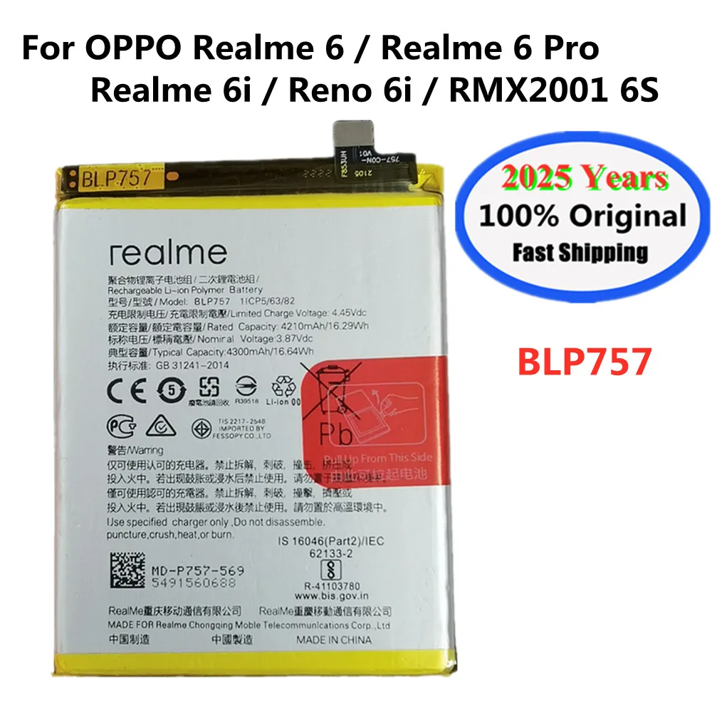 BLP757 4300mAh Original Battery For OPPO Realme 6 RMX2001 6S 6Pro RMX2061 Pro Phone Batteries + Free Tools