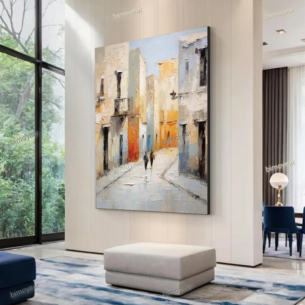 100% Handmade Abstract Oil Painting On Canvas Ancient Urban Street Scenes Wall Art Picture For Home Living Room Decor Image Gift
