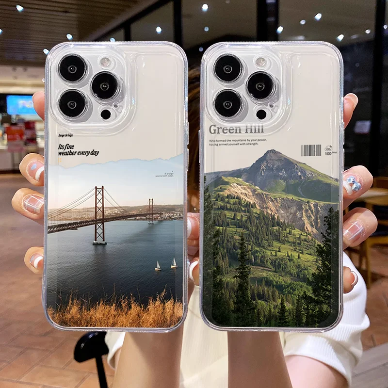 

Golden Gate Bridge Mountain River Phone Case For iPhone 16 15 11 12 14 13 Pro Max Mini X XSMax XR 7 8 Plus SE4 16e Silica Covers
