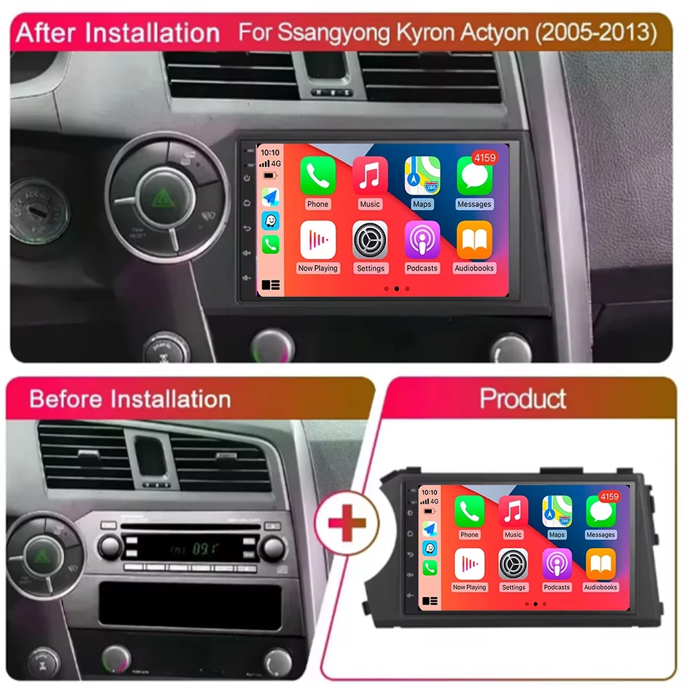 Android 14 For SsangYong Kyron Actyon 2005 - 2013 Car Radio Carplay Auto Multimedia Video Player Dash Cam 5G No 2din DVD DSP BT