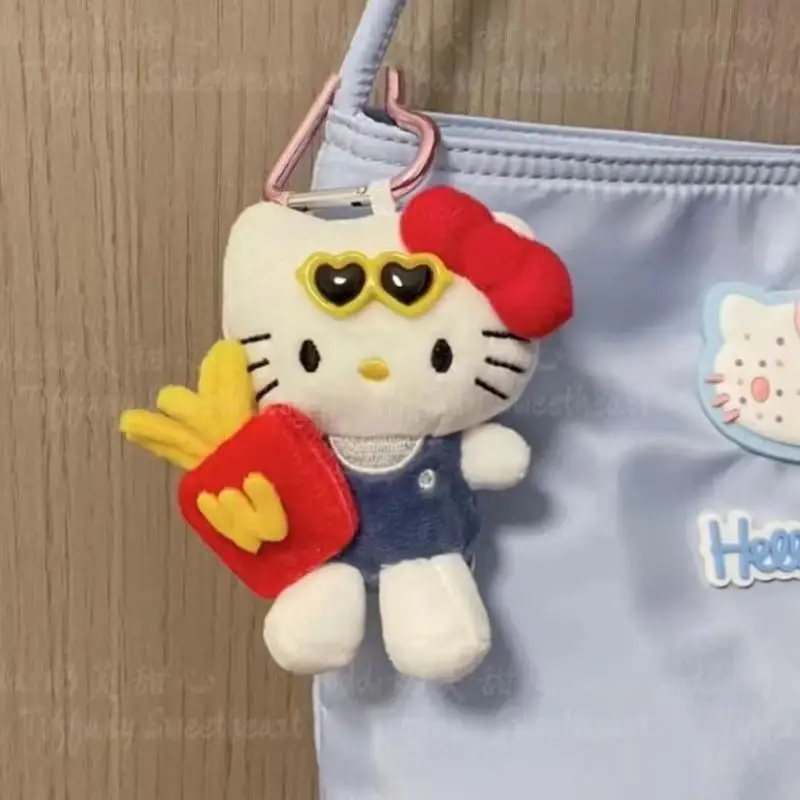 Kawaii Sanrio Hello Kitty peluche portachiavi cartone animato patatine fritte Kt peluche ciondolo peluche zaino cerniera decorazione ragazza regalo