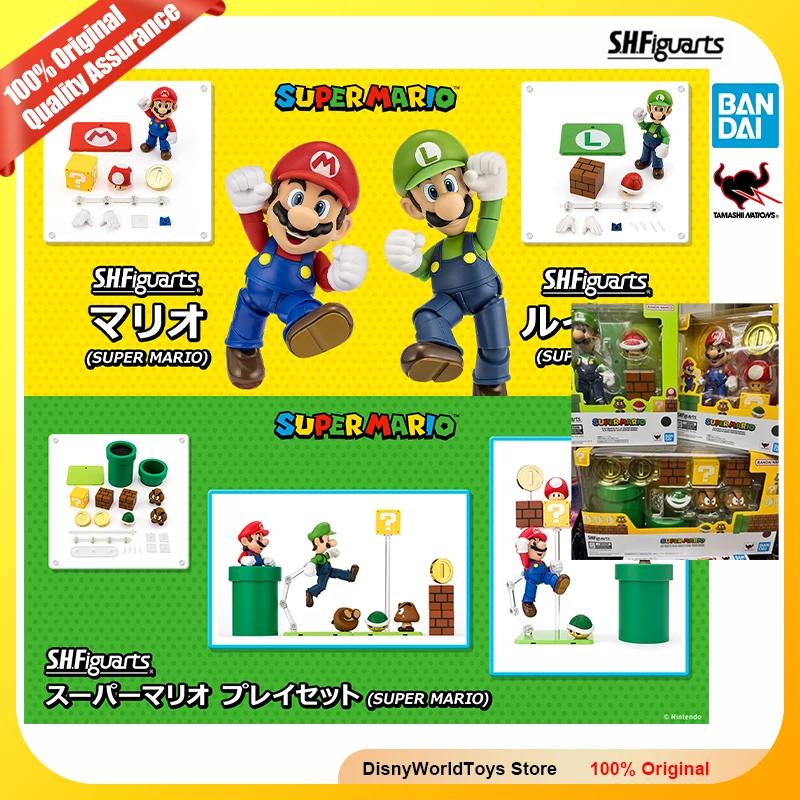 100% Original Bandai S.H.Figuarts Shf Mario Luigi Play Set Super Mario Figura de Juguete Genuina en Stock