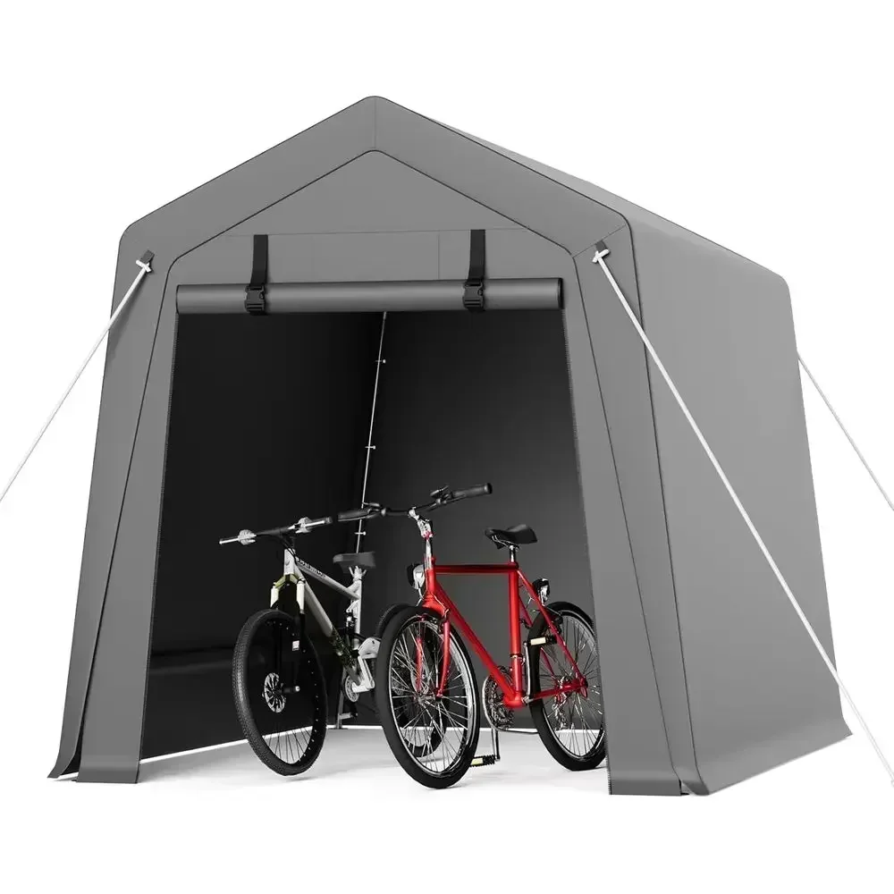 Outdoor Portable Storage Shed with Zipper Vents, Waterproof & UV-Resistant Garage for Cars or Motorcycles, Gray