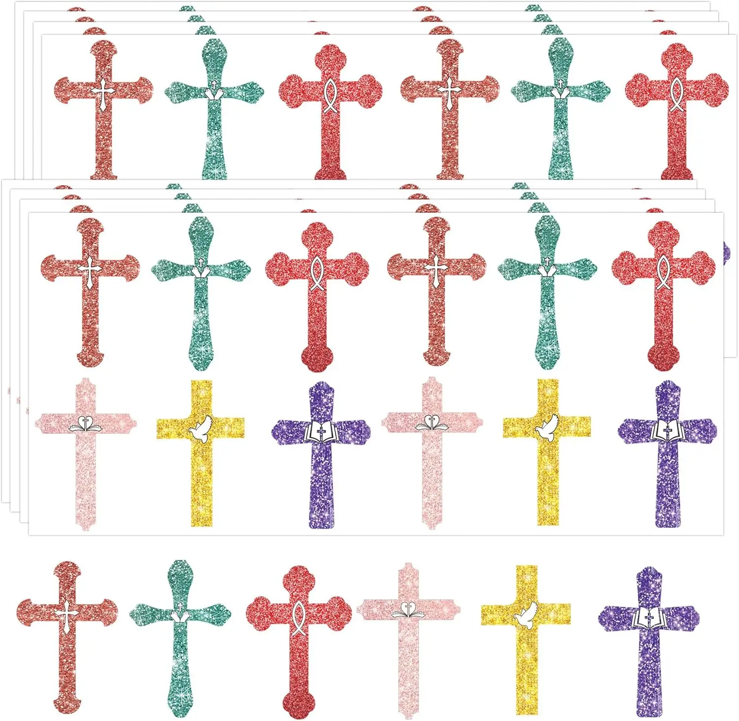 

360pcs Christian Cross Inspirational Stickers Kid Foil Christian Religiou Cross Labels Jesus Envelop Seal