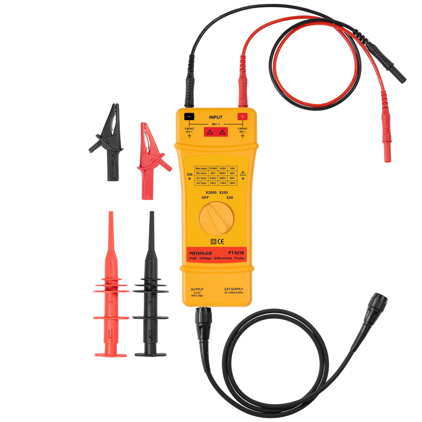 PINTECH PT-5216 High Voltage Differential Probe 16kV, 50MHz, 20X/200X/2000X Attenuation Rate, Oscilloscope Probe Kit