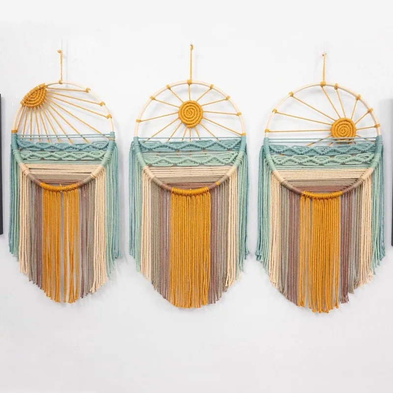 Bohemian Circle Wall Art, Rainbow Tassel Macrame Hanging, Multi-Size Handwoven Wall Decor, Creative Boho Tapestry Background