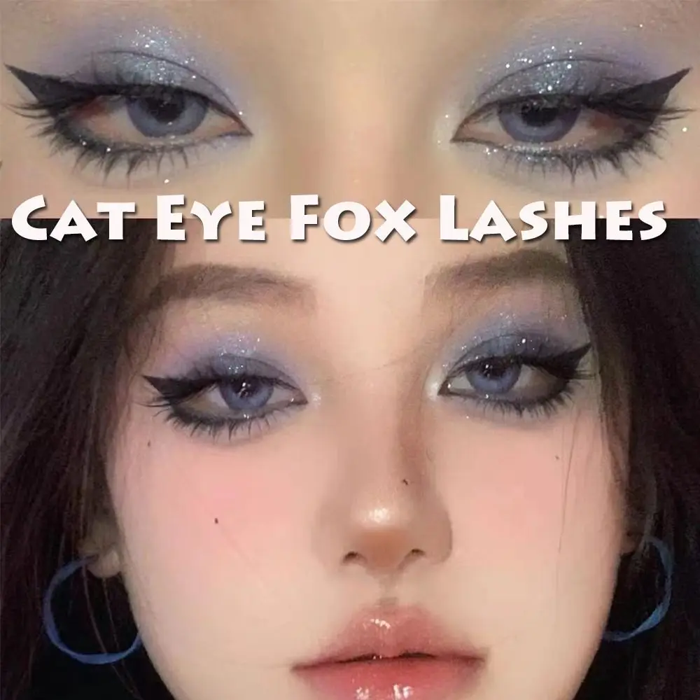 5Pairs 3D Mink Cat Eye Lashes Transparent Stem End Eye Elongated Eyelashes Full Strip Wispy Volume Fox Eye Lashes Makeup Fake