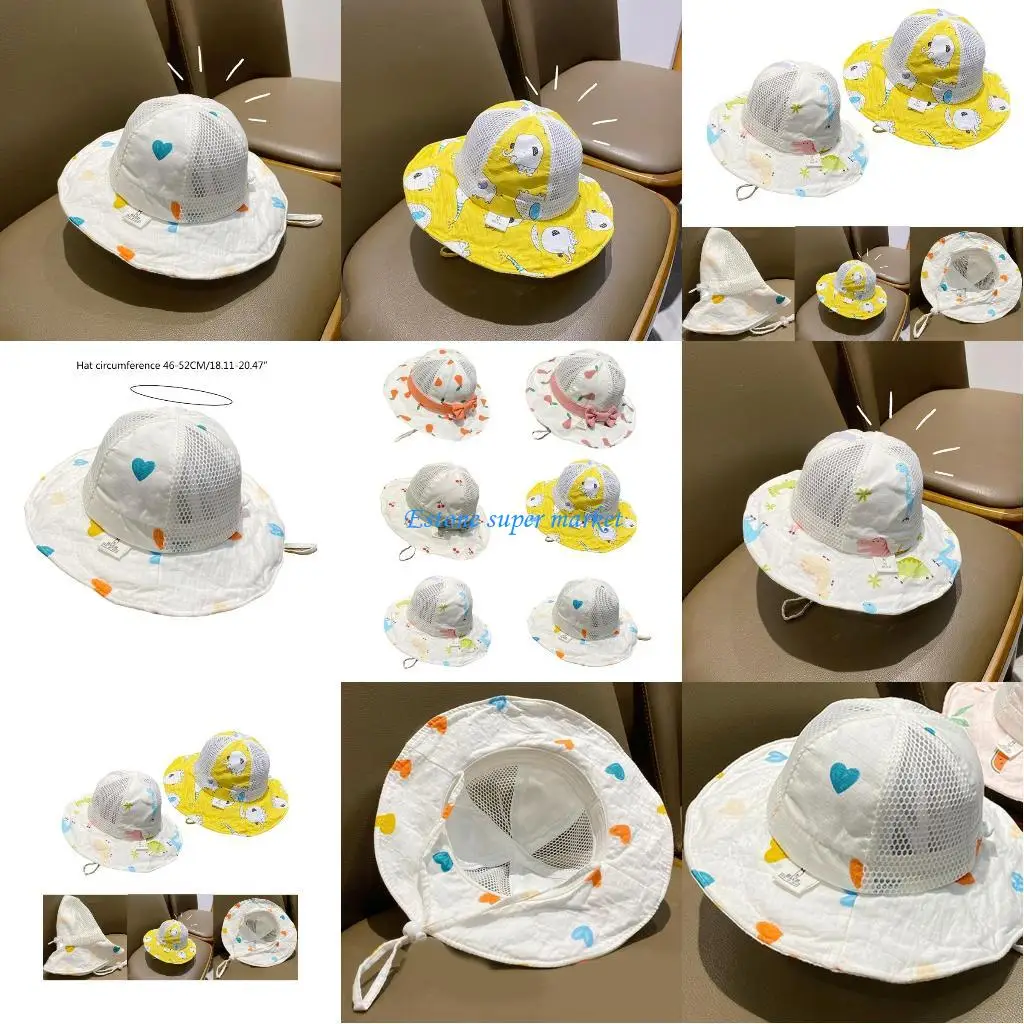 

090B Wide Brim Mesh Kids Sun Hat with Chin Strap Toddlers Baby Sun Hat