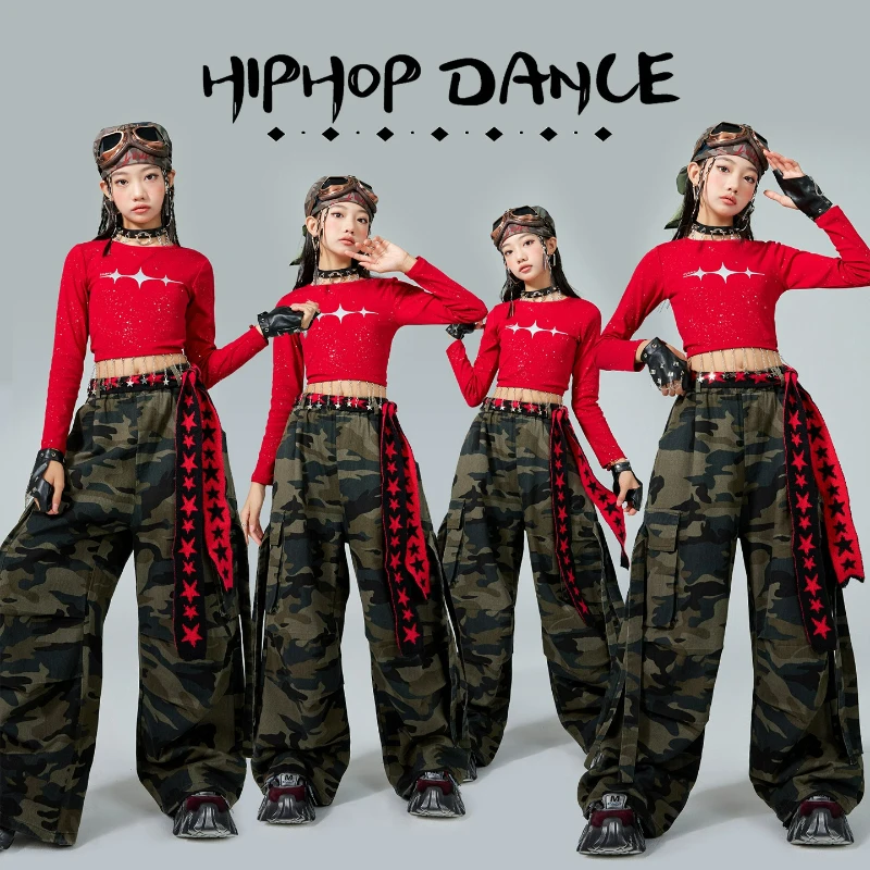 

Комплекты одежды для девочек в стиле хип-хоп и K-pop: укороченный топ, брюки карго для уличных танцев, юбки в клетку, детская уличная одежда, наряды для джазовых танцевальных групп