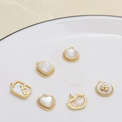 4pcs Diy Accessories Copper Encased Gold Color Inlaid Fritillaria Love Temperament Bracelet Necklace Pendant Charms For Jewelry