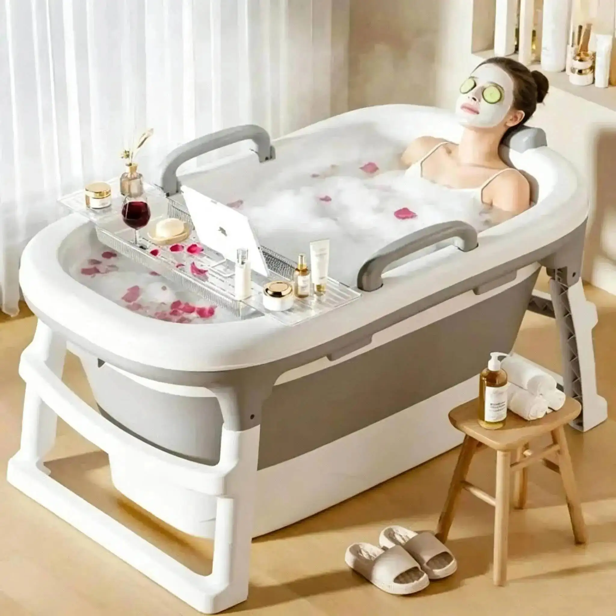 Creative Plastic Multi-functional Bathtub for Home Modern Full-body Steam Function Bathtubs with Lid Household Tubs for Adults