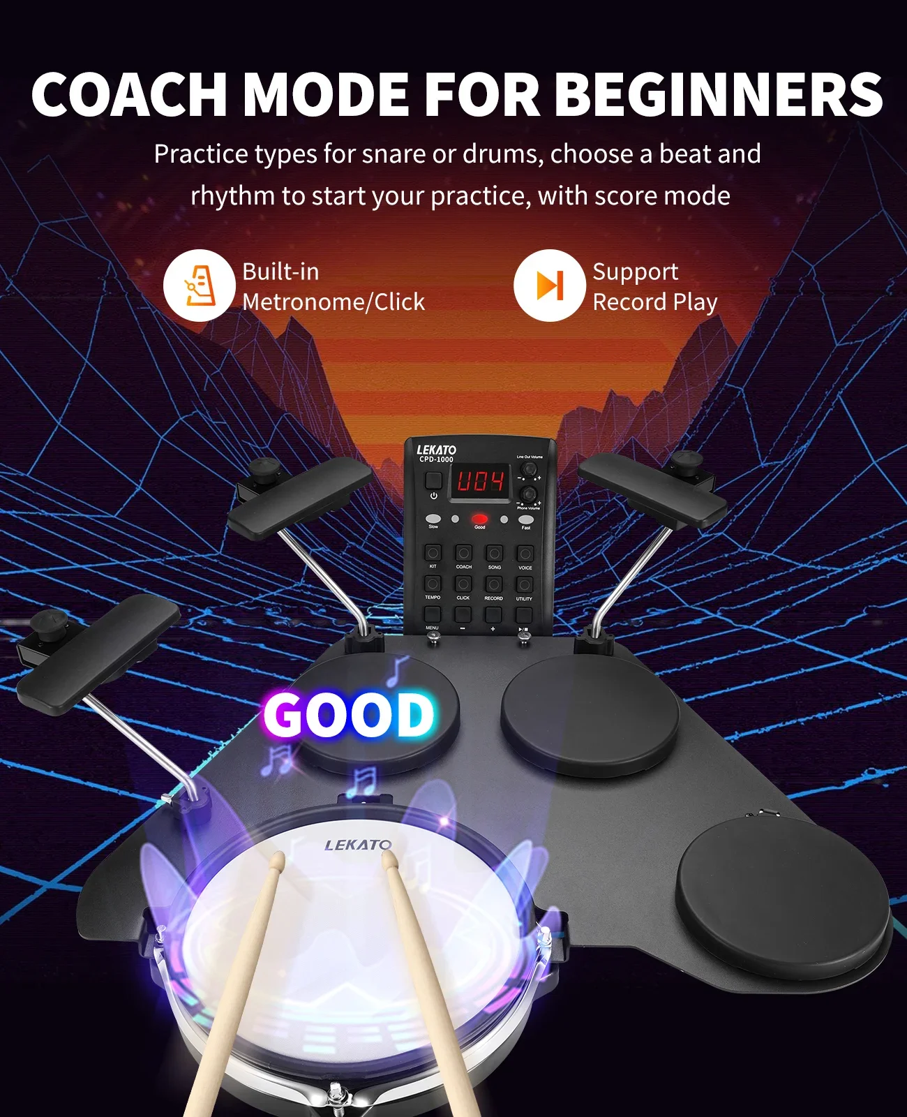 Lekato Cpd-1000 Usb/midi Electronic Drums-Connect Daw, Aux Input 