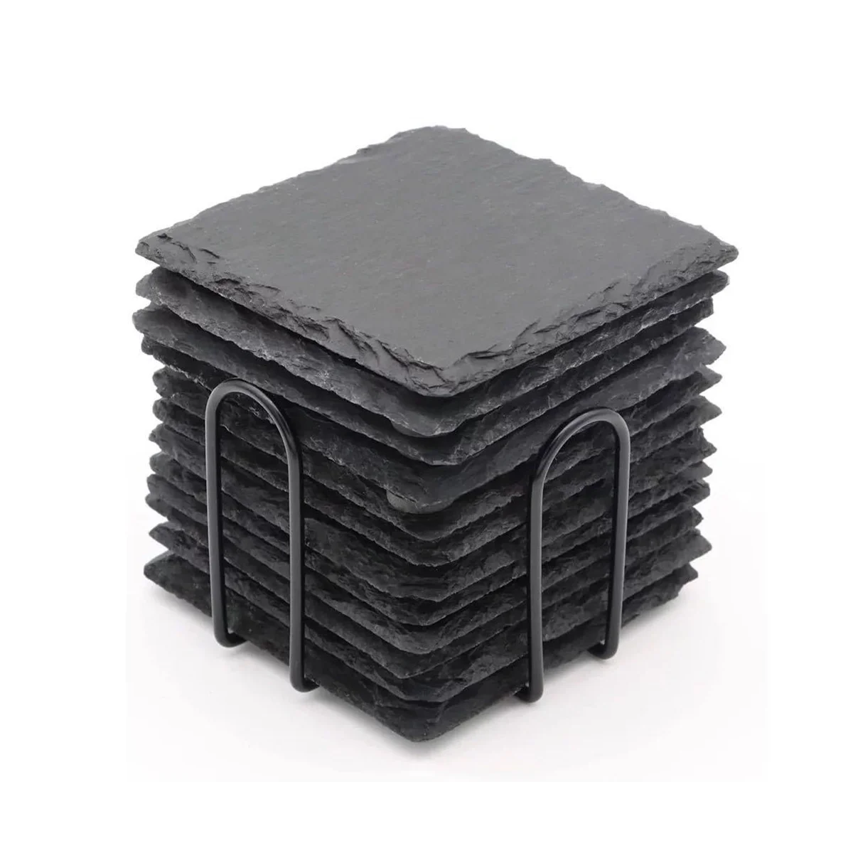 

12PCS Slate Coasters Bulk 4 Inch Square Black Slate Stone Coaster Handmade Drink Bar Slate Coasters with Shelves