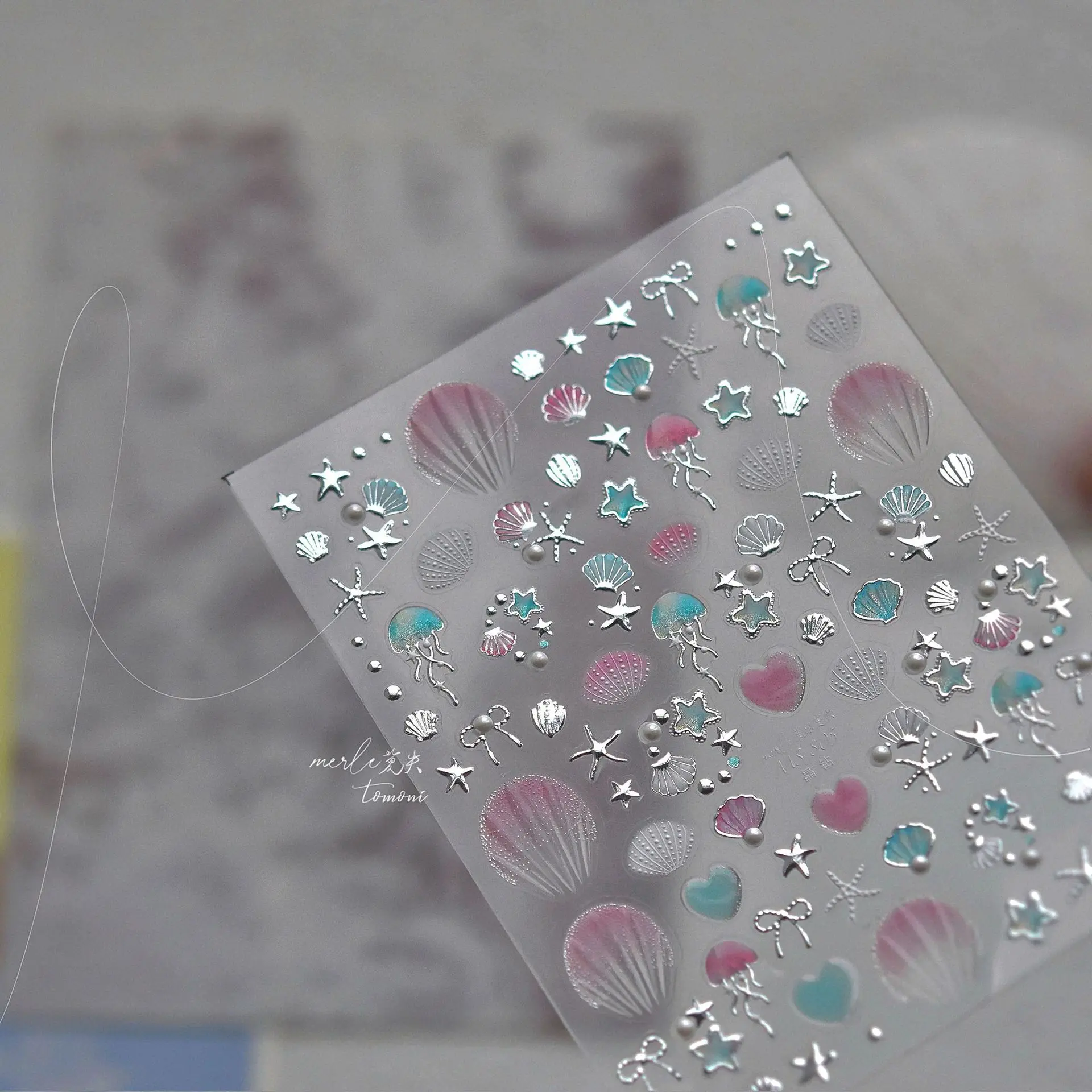 

1PCS Jellyfish Starfish Shells Nail Art Stickers Gold Silver Crystal Bows Self Adhesive Nail Stickers DIY Summer Manicure Decals