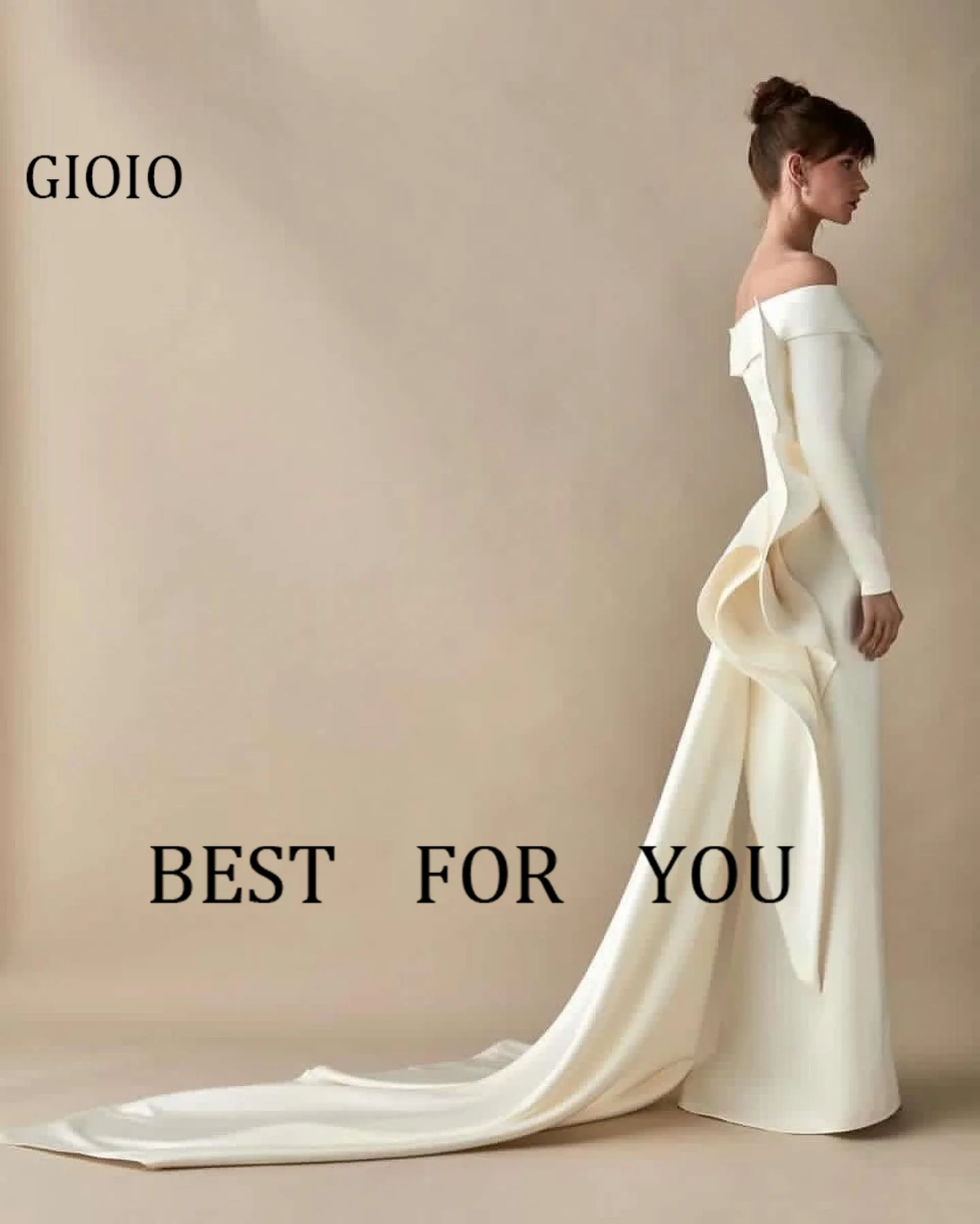 GIOIO Off Shoulder Luxury Formal Evening Dresses Sheath Long Sleeves فساتين سهرة  Floor Length Elegant Prom Gowns Party Women