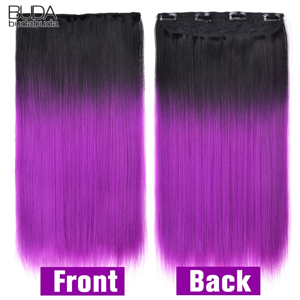 5 Clip-In Hair Extensions Long Straight One Piece Synthetic Heat-Resistant Fibre Hairpiece 22Inch Black Blonde Natural Hairstyle