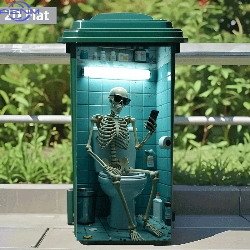 [2D Flat Printing]1pc Trash Can Sticker[Title Translated, Do Not Change] Toilet Phone Use Theme Design Wall Sticker Self-Adhes