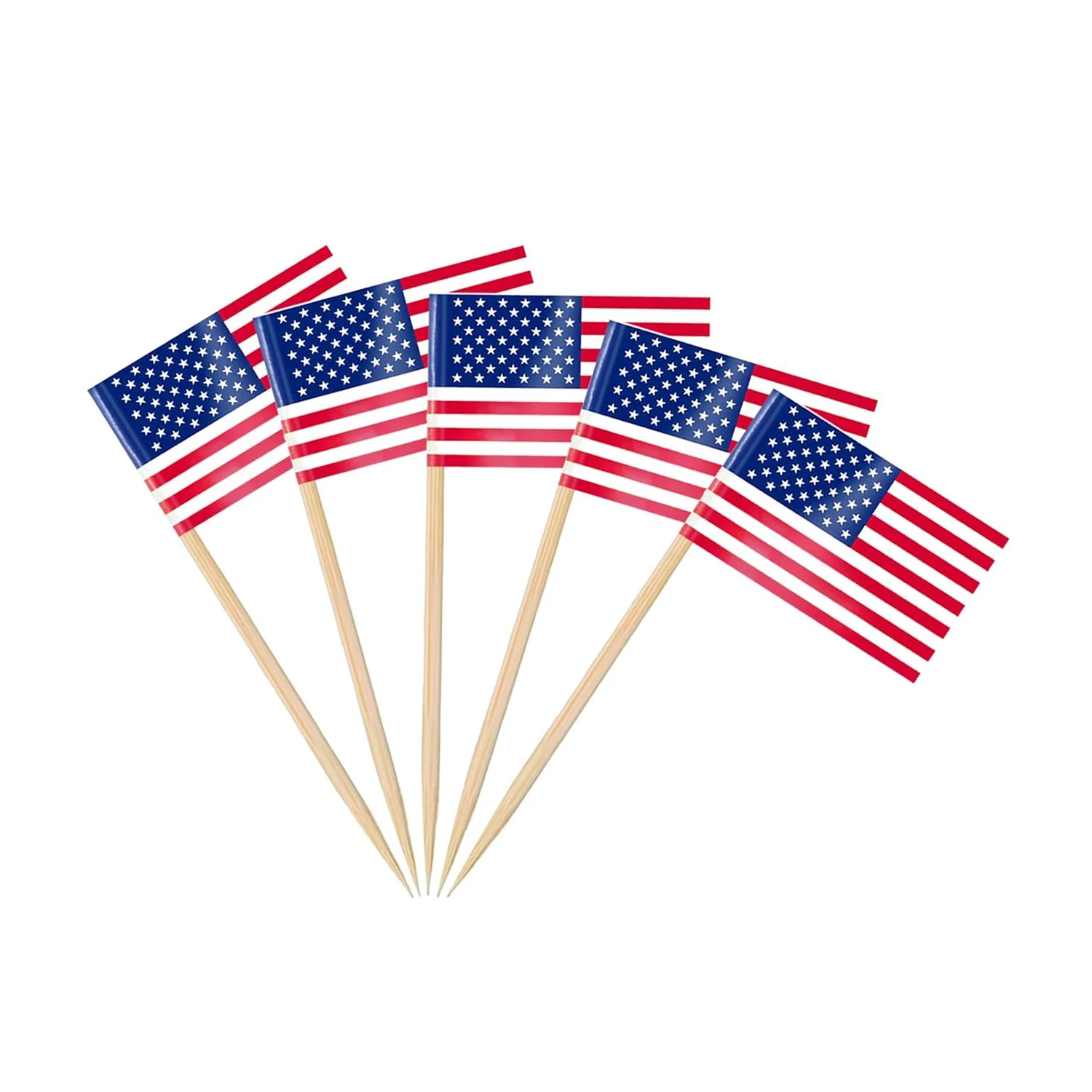 100 Pcs USA American Flag US Toothpick Flags,Mini Stick Cupcake Toppers US Flags,Veterans Day,Country Picks Party Decoration