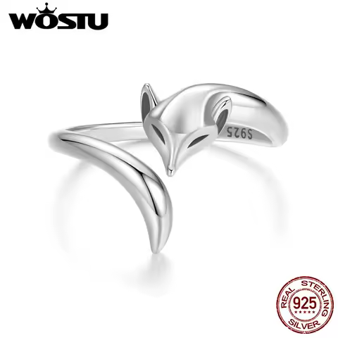 WOSTU Solid 925 Sterling Silver Fox Ring For Women Vintage Handmade Gift Animal Lovely Fox Opening Rings Party Birthday Gift