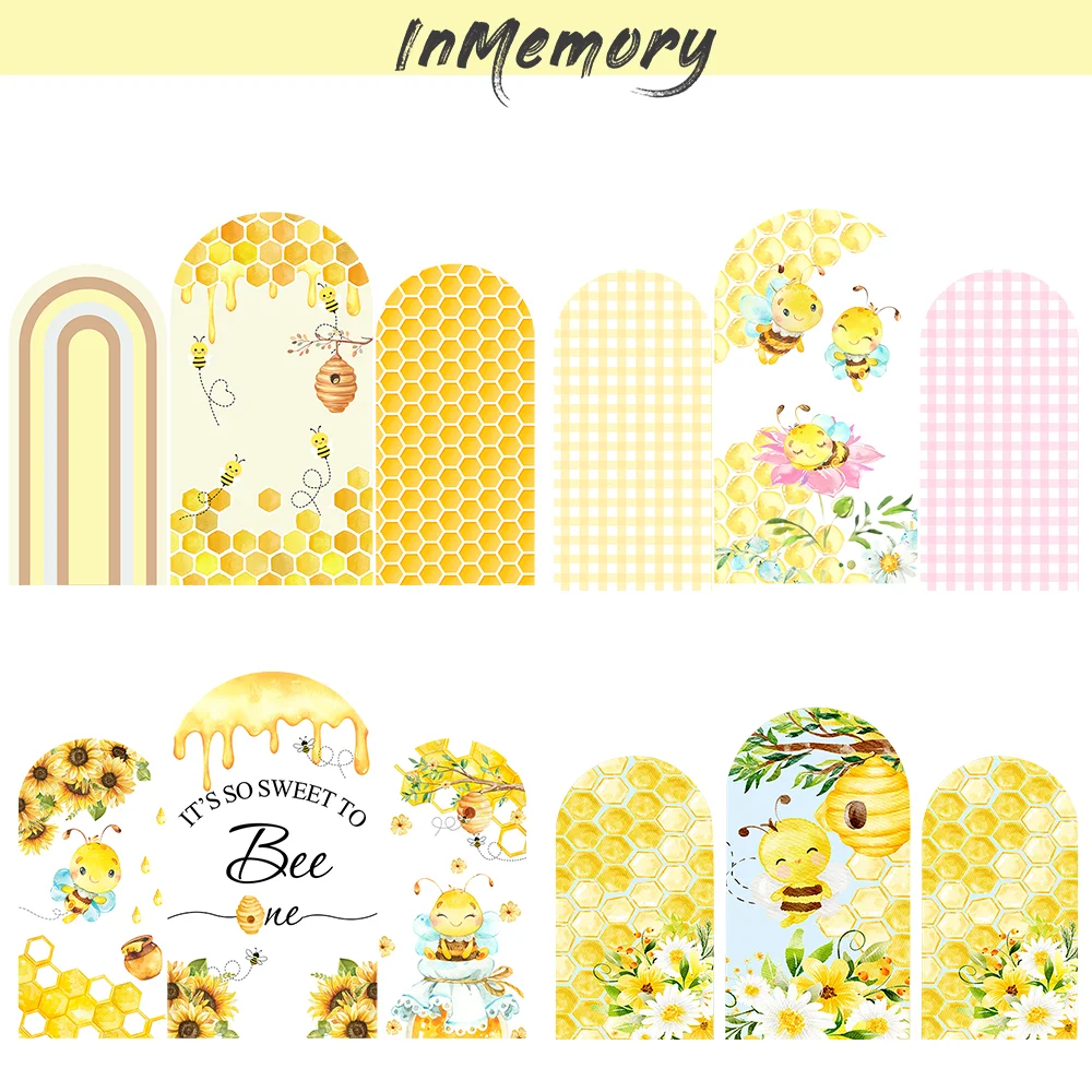 

Фон с аркой для первого дня рождения в виде пчелы, украшения для вечеринки, детский душ для новорожденных, арочные настенные панели, баннер, фон, двусторонний