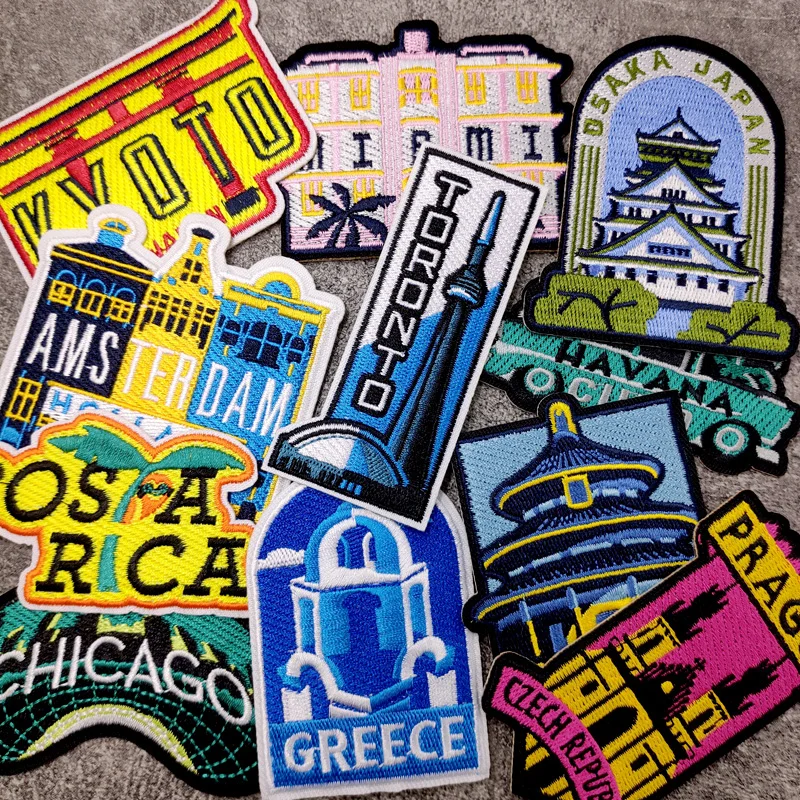 City KYOTO CHICACO MIAMIPatches Embroidery For T-Shirt Iron On Appliques Clothes Jeans Stickers Badges Parche PRAGUE TORONTO