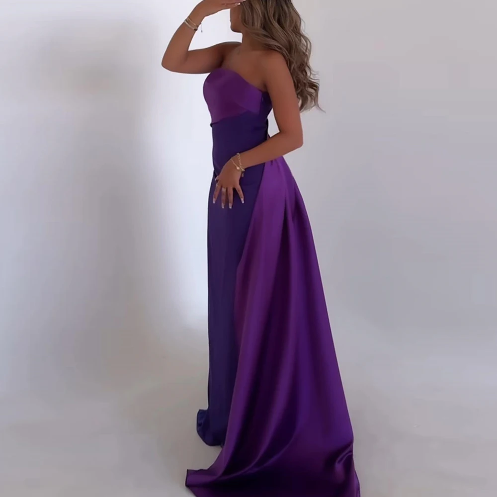 

Celebrity Women Saudi Arabia Modern A-Line Evening Dress Boat Neck Jersey Sleeveless Purple Floor Length Sweep Train Pleats