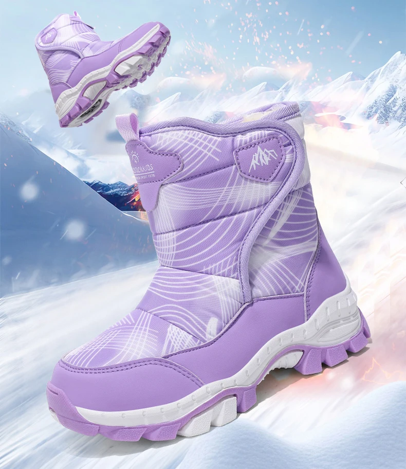 Winterstiefel für Kinder, aus weichem Plüsch, für den Außenbereich, kältebeständig, warm, hoher Schaft, für Jungen und Mädchen, rutschfest und abriebfest, Sneaker-Design. – Detail 2