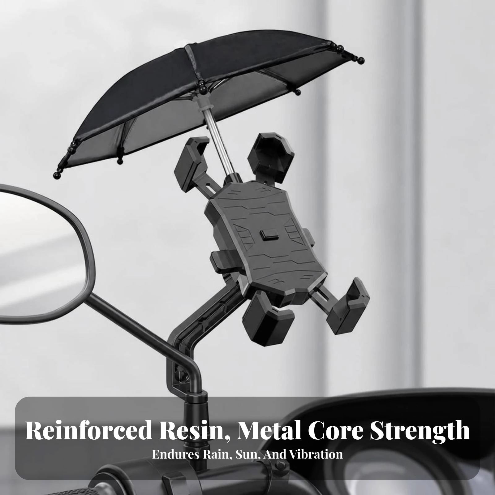 Motorcycle Rearview Mirror Phone Holder 360° Rotating Phone Holder with Umbrella Rotatable Secure for Delivery Riders
