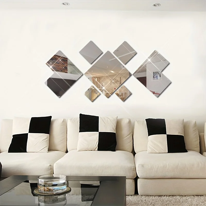 7pcs square art acrylic mirror stickers, self-adhesive acrylic DIY mirror stickers, decorative wall mirrors for bathroom, bedroo