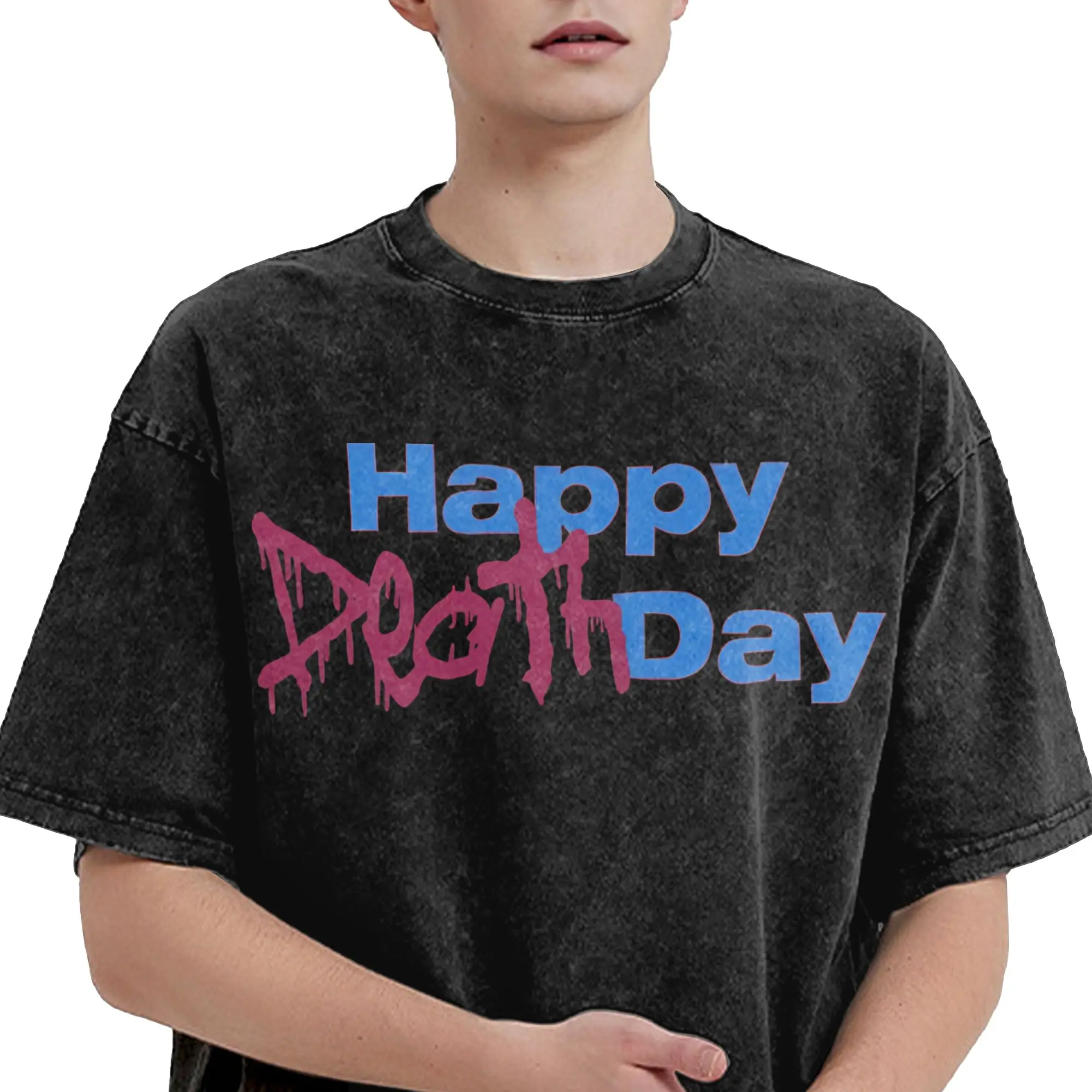 XDINARY HEROES happy death day Washed T Shirts Streetwear Hip Hop Fashion T-Shirts  Tee Shirt Men Women Short Sleeve Harajuku
