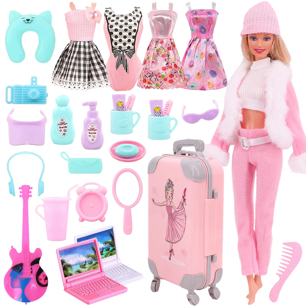 Pink 37 Pieces Barbies Doll Clothes Shoes Accessories Travel Suitcase Toys Fit 11.5Inch Barbies Doll,1/6 BJD&Blythe Toy For Girl