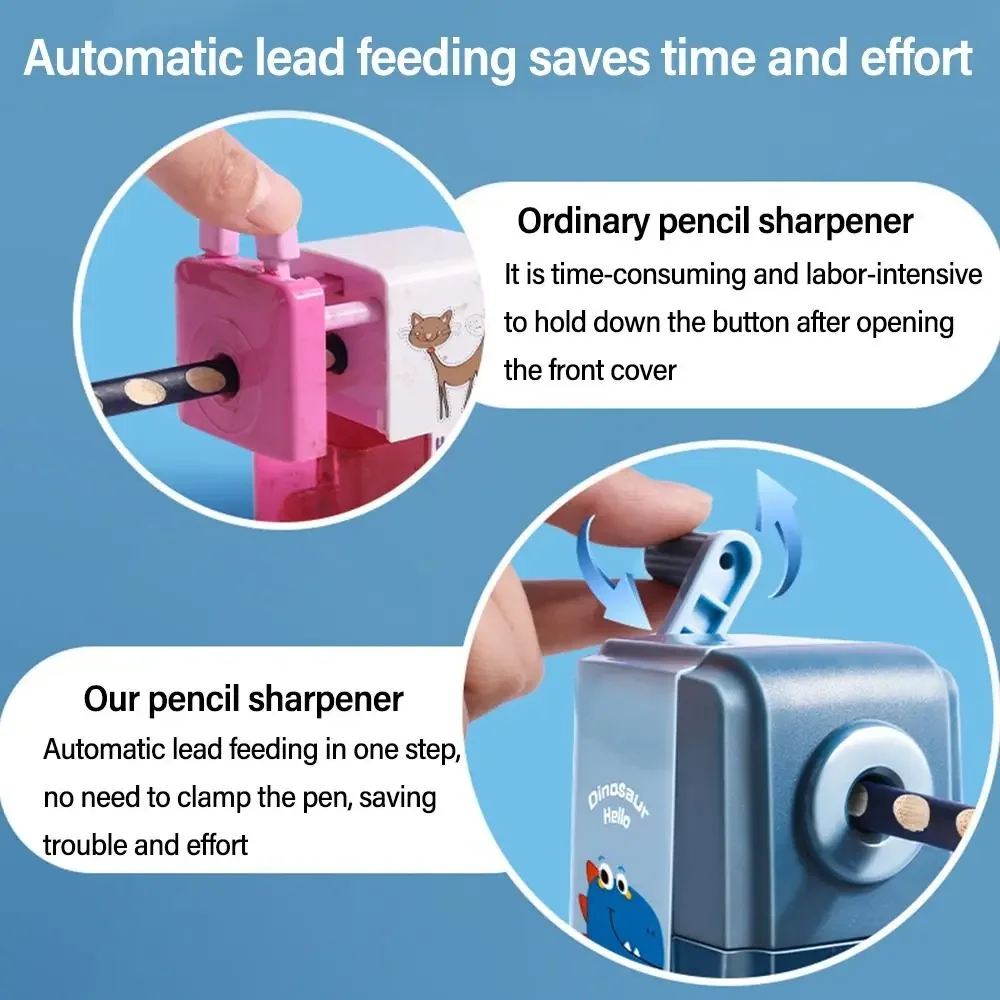 Cartoon Dinosaur Pencil Sharpener Hand-cranked Mechanical Tool Automatically Enters Lead Anti Sticking Lead Office Gift Student
