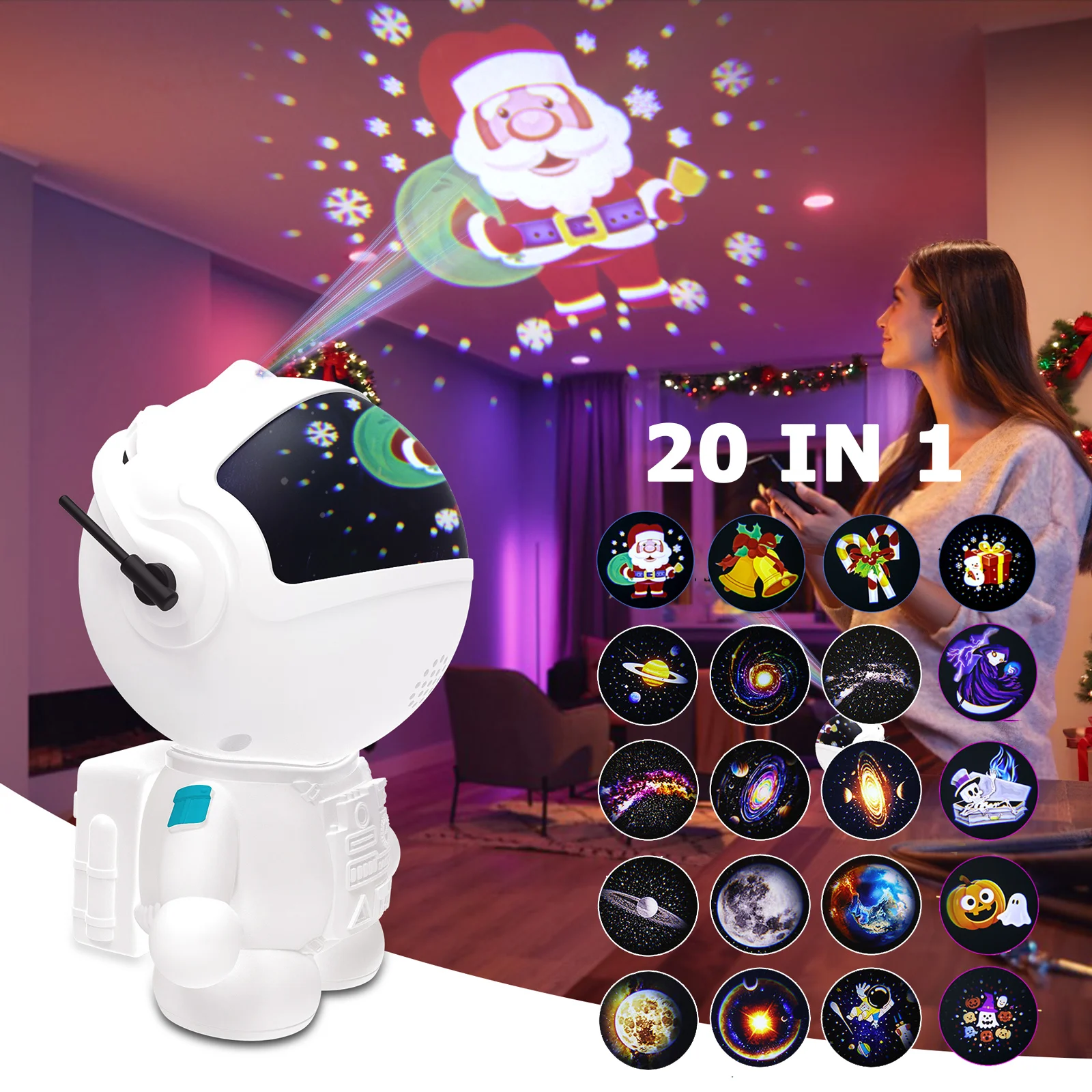 

Рождественский проектор астронавта, светодиодные ночные огни 20 в 1, туманность, галактика, потолочные огни на Хэллоуин, домашние декоративные рождественские подарки для детей