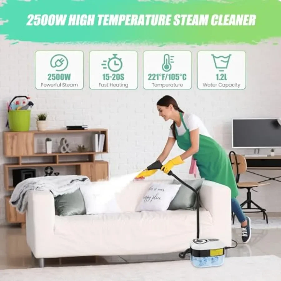 FirmHome Store2500W Steam Cleaner For Home Car 15s Heat-Up Handheld Steamer With 1.2L Tank 6-Level Steam Control 14-Piece Access