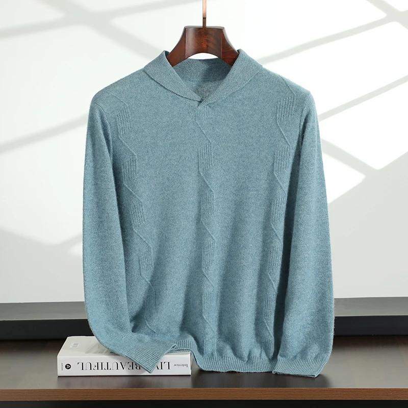 

Autumn Winter Shawl Collar Business Pullover Men's 100% Cashmere Fashionable Casual Long-Sleeve Sweater Classic Soft Knitwear