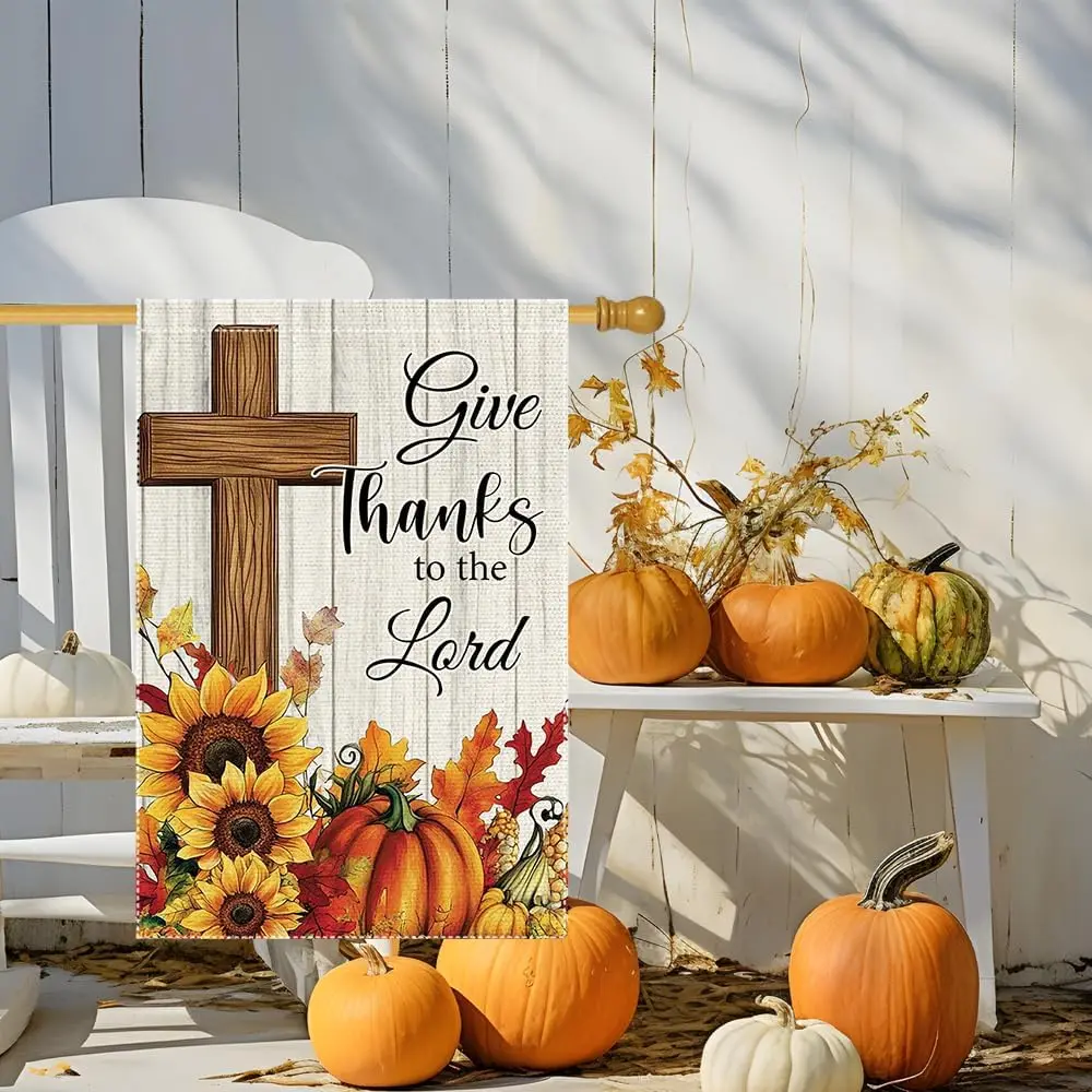 Fall Thanksgiving Garden Flag Give Thanks To The Lord Outdoor Decor 28X40 Inch Double Sided Vertical Burlap Small Decor Autu cci