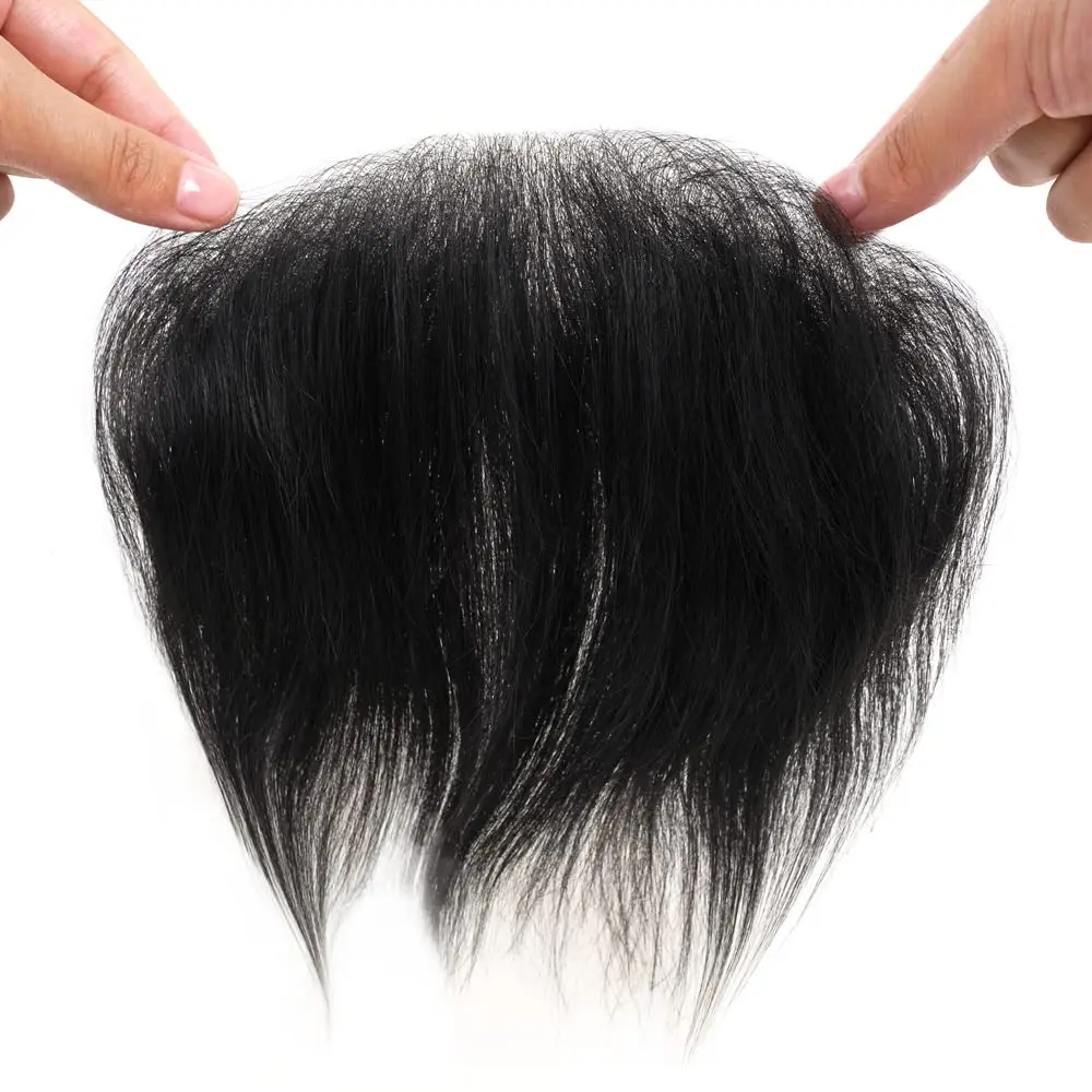 남성용 헤어라인 Toupee 정면 헤어피스, 100% 인모 시스템, V자형 헤어라인 교체 시스템, 자연스러운 검은 머리