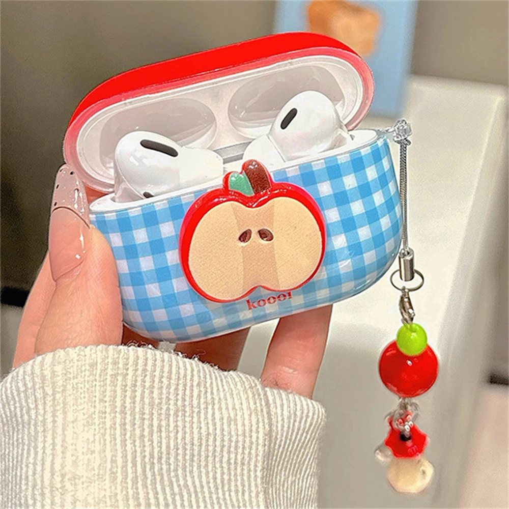Kawaii Cute Fruit Blue Plaid Pattern Słuchawki ochronne Miękki pokrowiec na słuchawki AirPods 1 2 3 z zawieszką do AirPods Pro2