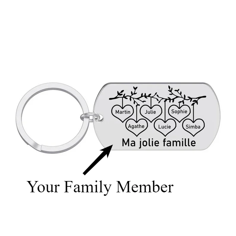 Personalized Stainless Steel Family Member Name Keyring Custom Engraved Mother's Day Father's Day Family Gift Ma Jolie Famille