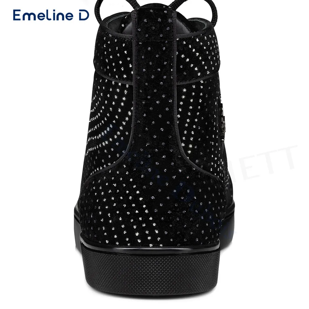 Crystal Studded Round Toe Casual Shoes Rhinestones Black Lace-Up Slip-On Ankle Sneakers Fashion Designer Personalized Men's Shoe