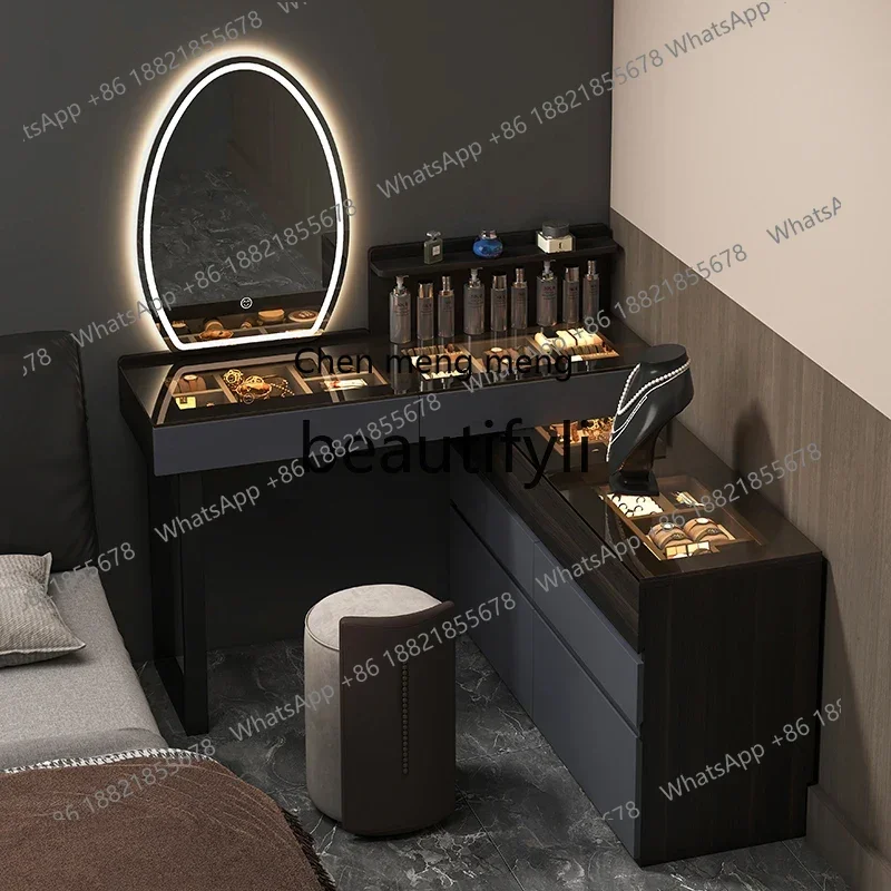 Italian light luxury solid wood dresser, chest cabinet integrated makeup mirror, advanced retractable makeup table2936