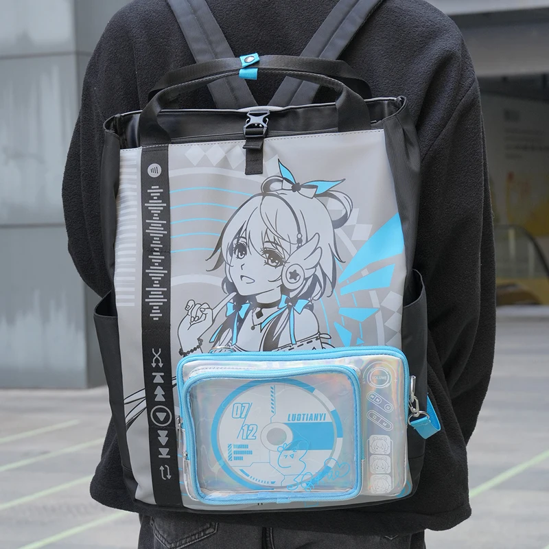 Luo tianyi mochila luo tianyi crossbody saco translúcido crachá exibição grande capacidade de armazenamento portátil saco de dor de deslocamento