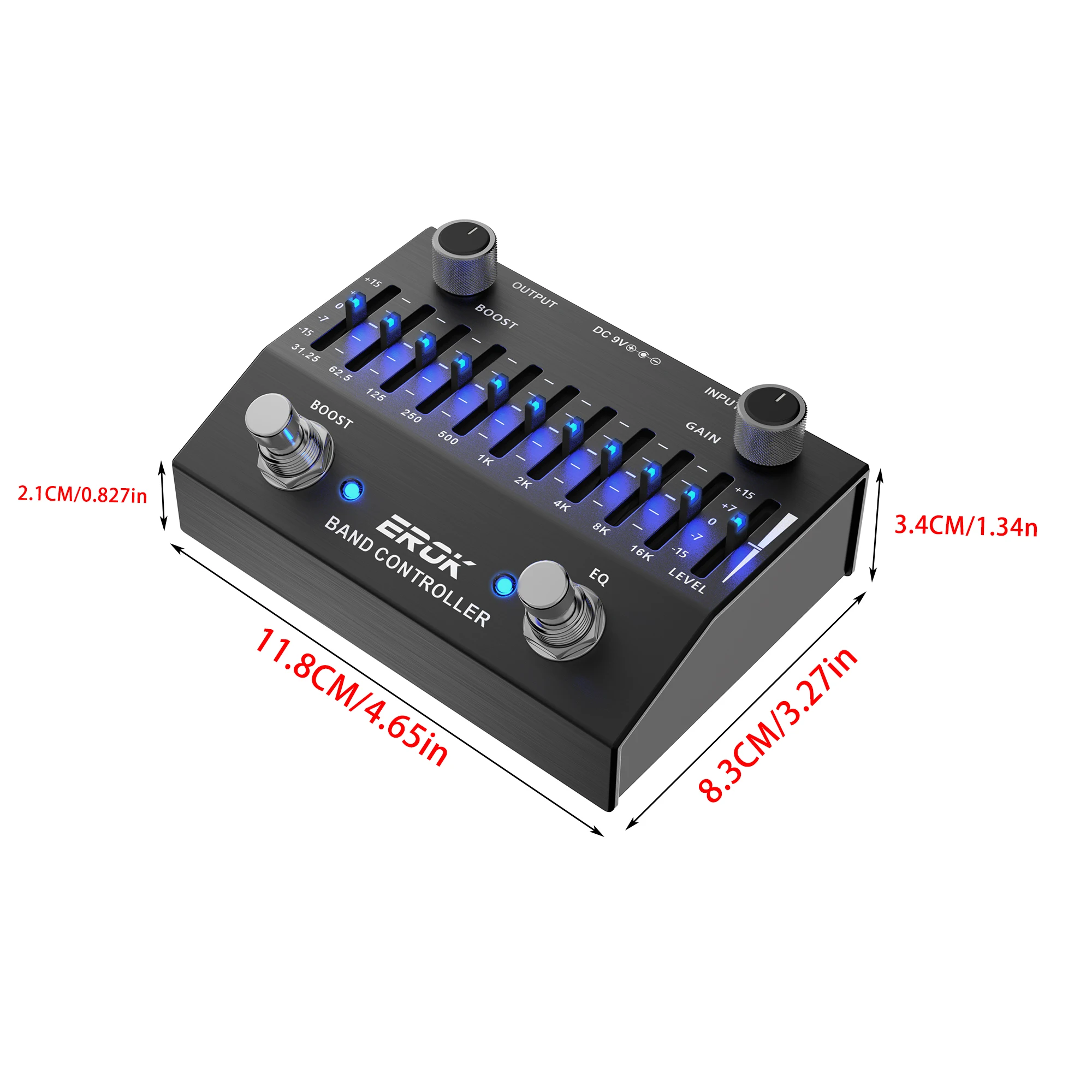 EROK EQB-10 10 Band EQ Pedal ±15dB Adjustable Guitar Bass Equalizer with BOOST Gain True Bypass DC9V Metal Shell Effect Pedal