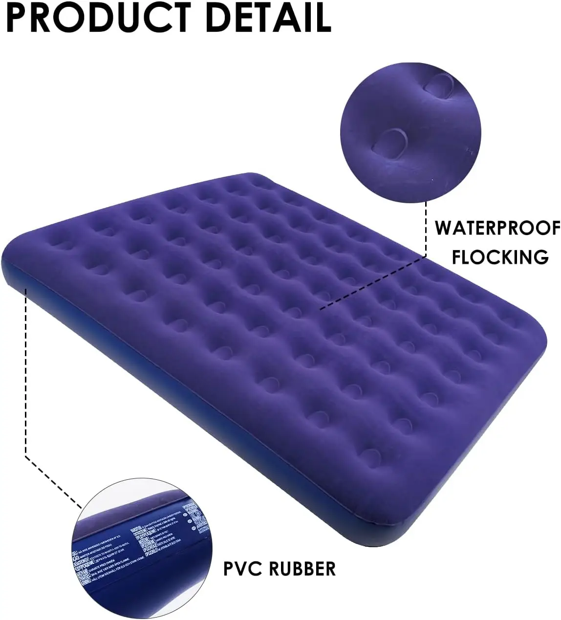 

King Size Air Mattress For Inflatable - Portable Blue Blow Up Mattresses With Flocked Top - Double Foldable Air Bed For Tent