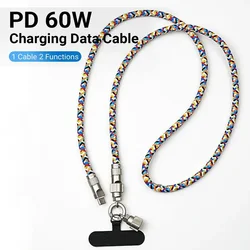 Fashionable Mobile Phone 2 In 1 Lanyard PD 60W C To C Charging Cable Zinc Alloy Lock More Convenient And Safer For Mobile iPhone