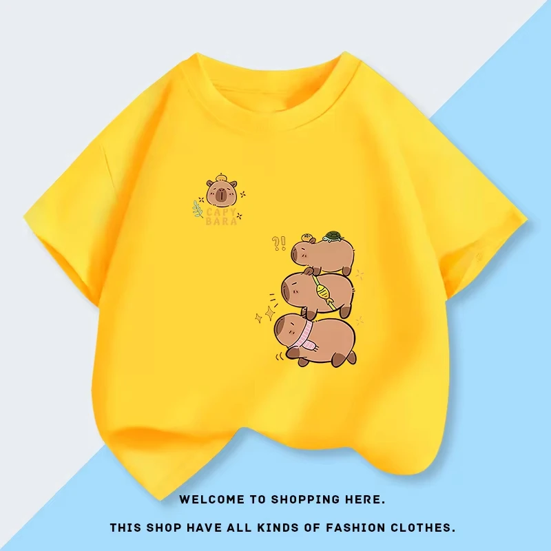 

2025 New SummerCapibara Capybara Children's Short Sleeve Children's T-shirt, Cotton Big Children's Half-sleeved Boys' Top