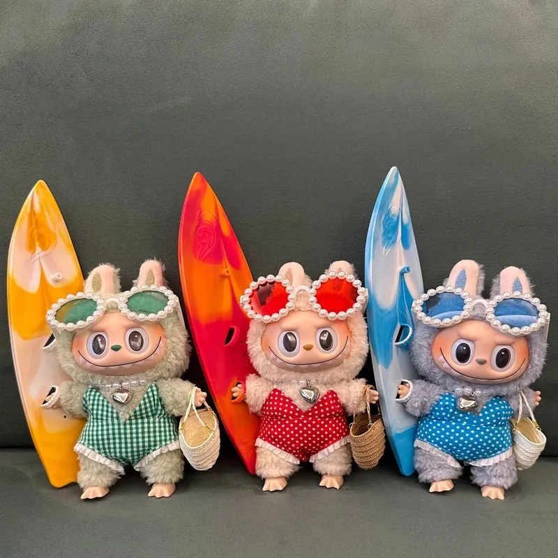 

17cm Summer Standing And Sitting Position Labubu Cloth Doll Clothes Macaron Color Swimsuit Vacation Set Doll Accessories